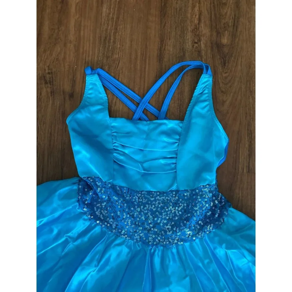 Artstone Sequined Blue Dance Costume Jazz Tap Skate‎ Dress Leotard Tutu Girl LC
